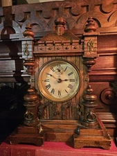 Antique Table Clock German Junghans 8-Day Mantel Bracket Castle Clock, Tested