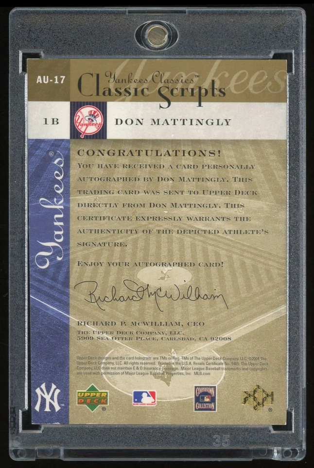 Autógrafo Don Mattingly 2004 Upper Deck Classics Scripts radiocontrol automático #AU-17 Yankees Foto 2 de 2