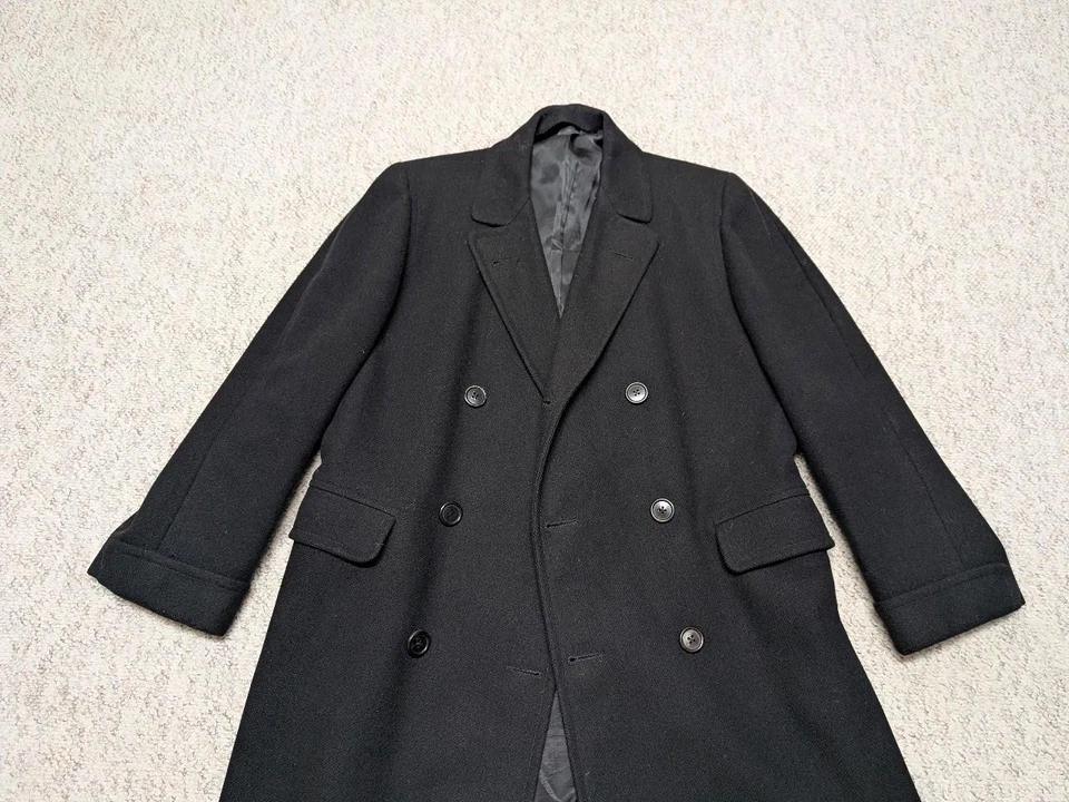 Abrigo negro vintage años 50 Union Made USA lana TWEED doble botonadura 40 Foto 4 de 4