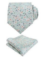 Mens 3.15inches Floral Tie with Flower Printed Handkerchief Colorful Tie Set ...
