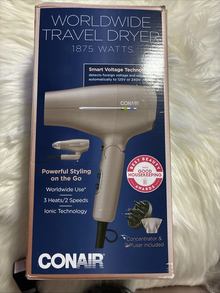 Secadora de viaje Conair Worldwide 1875 vatios mango plegable bronceado Foto 2 de 3