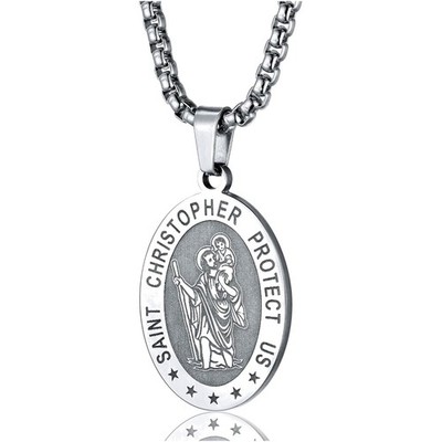 Adjustable 22''-24'' Saint Christopher Necklace for Men in Durable Stainless Steel