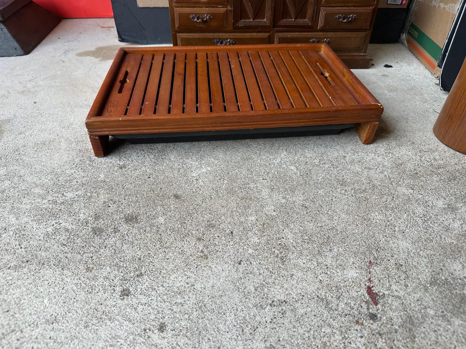 Vintage Chinese-Style Bamboo Gongfu Tea Tray & Brush Pot Holder Set
