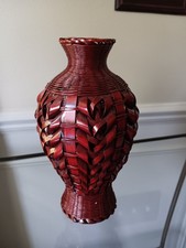 Vintage Handicrafts Lacquered Bamboo Small Weaved Vase - Made In China 7.5"