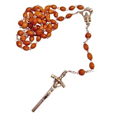 Holz Rosenkranz Perlen echt Kokos oval Perle mit Metallkruzifix in grüner Box