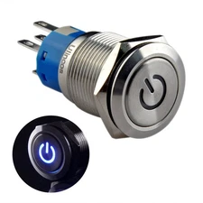 U19C1 Latching Pushbutton Switch 19mm 3/4" Mount with Blue LED SPDT ON/Off