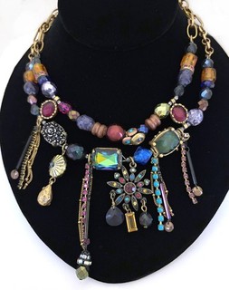 CHICO'S Boho multi color rhinestone Fringe bead strand Floral statement NECKLACE