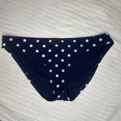 Aerie Women's Bikini Panties Polka Dot Navy Blue/White Size L Nylon Spandex