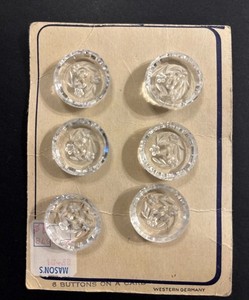 Vintage German Glass Buttons. Clear Flowers.  6 On Original Card