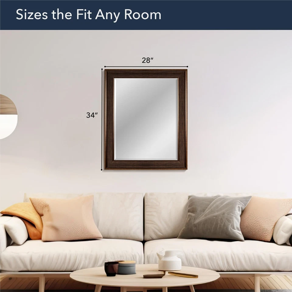 Espejo de tocador montado en la pared biselado en marco frotado con aceite bronce cobre, decorativo... Foto 4 de 4