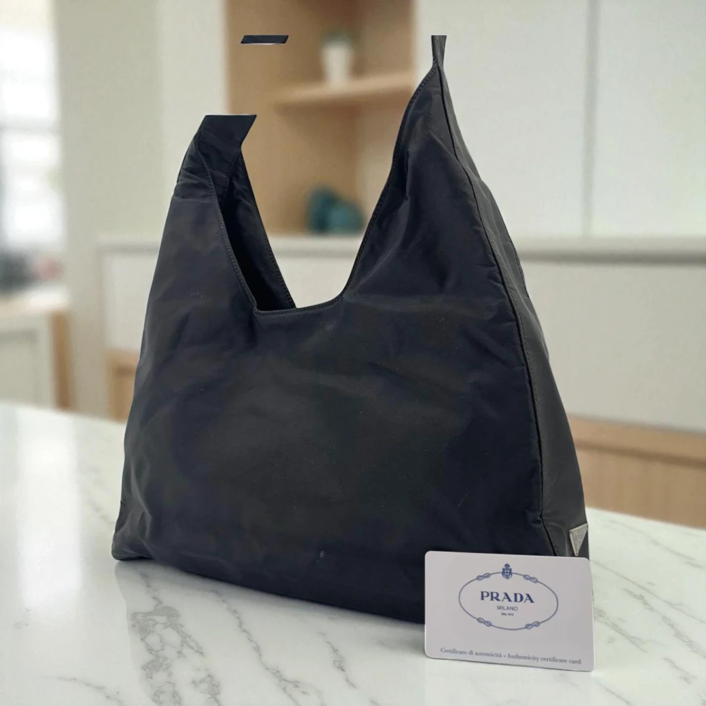 Prada Black Y2K Nylon One Shoulder Bag with Triangle Logo Vintage Pre-Owned