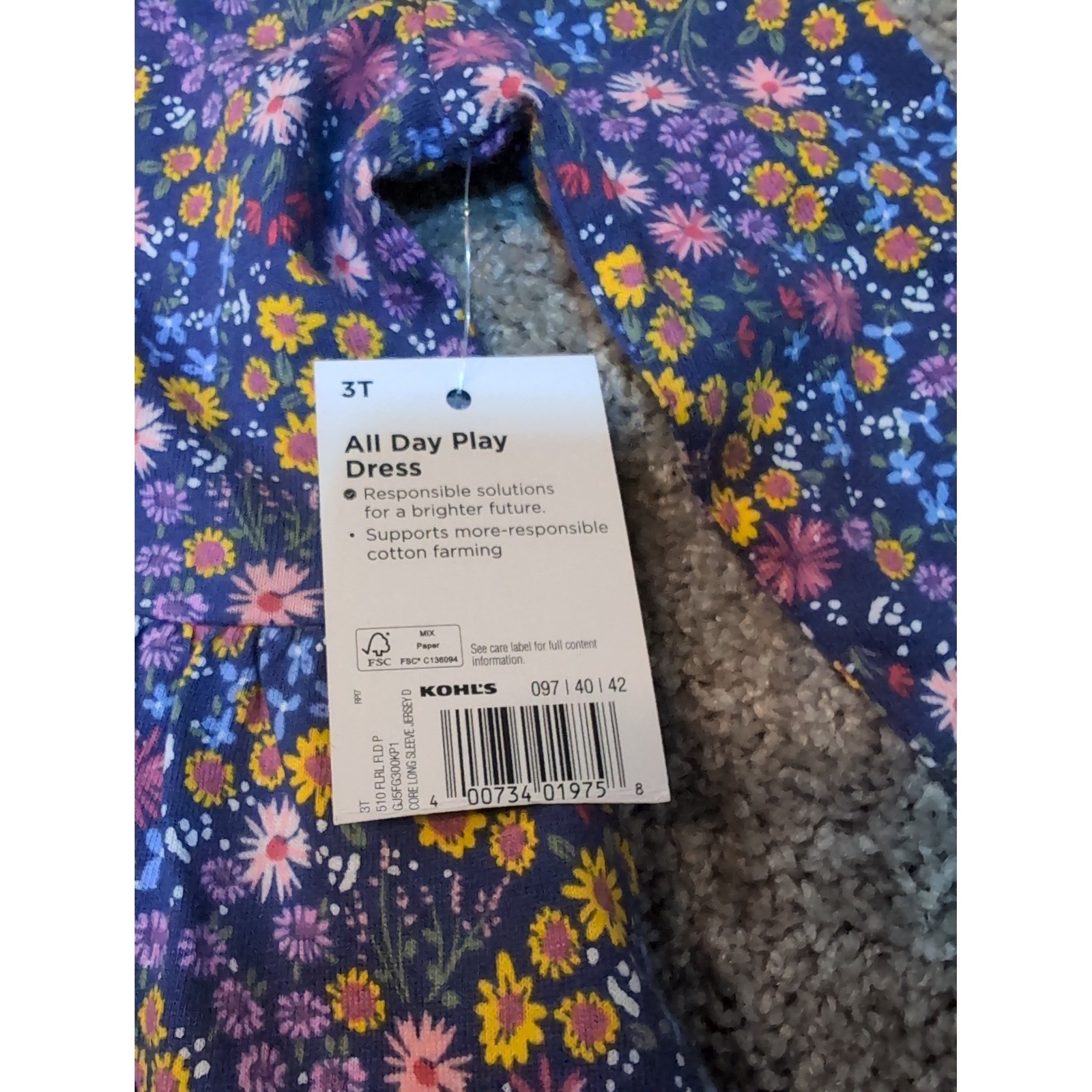 Jumping Beans Girls All Day Play Dress Floral Navy Blue Size 3T Long Sleeve