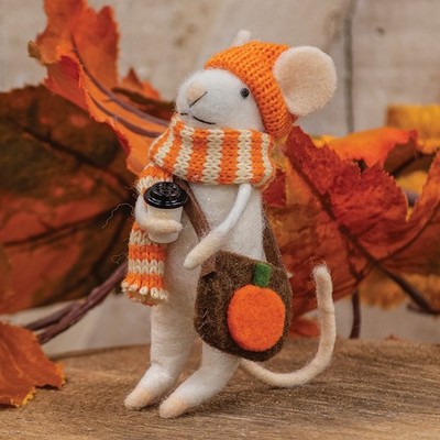 Fall Pumpkin Spice Mouse Felt Critter Ornament Gift Holiday Decor Halloween
