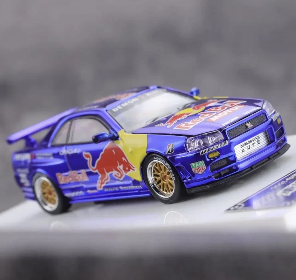 DEMON KING AL DK 1:64 HEC Blue JDM Skyline GTR R34 Racing Sports Model Diecast Collect Car