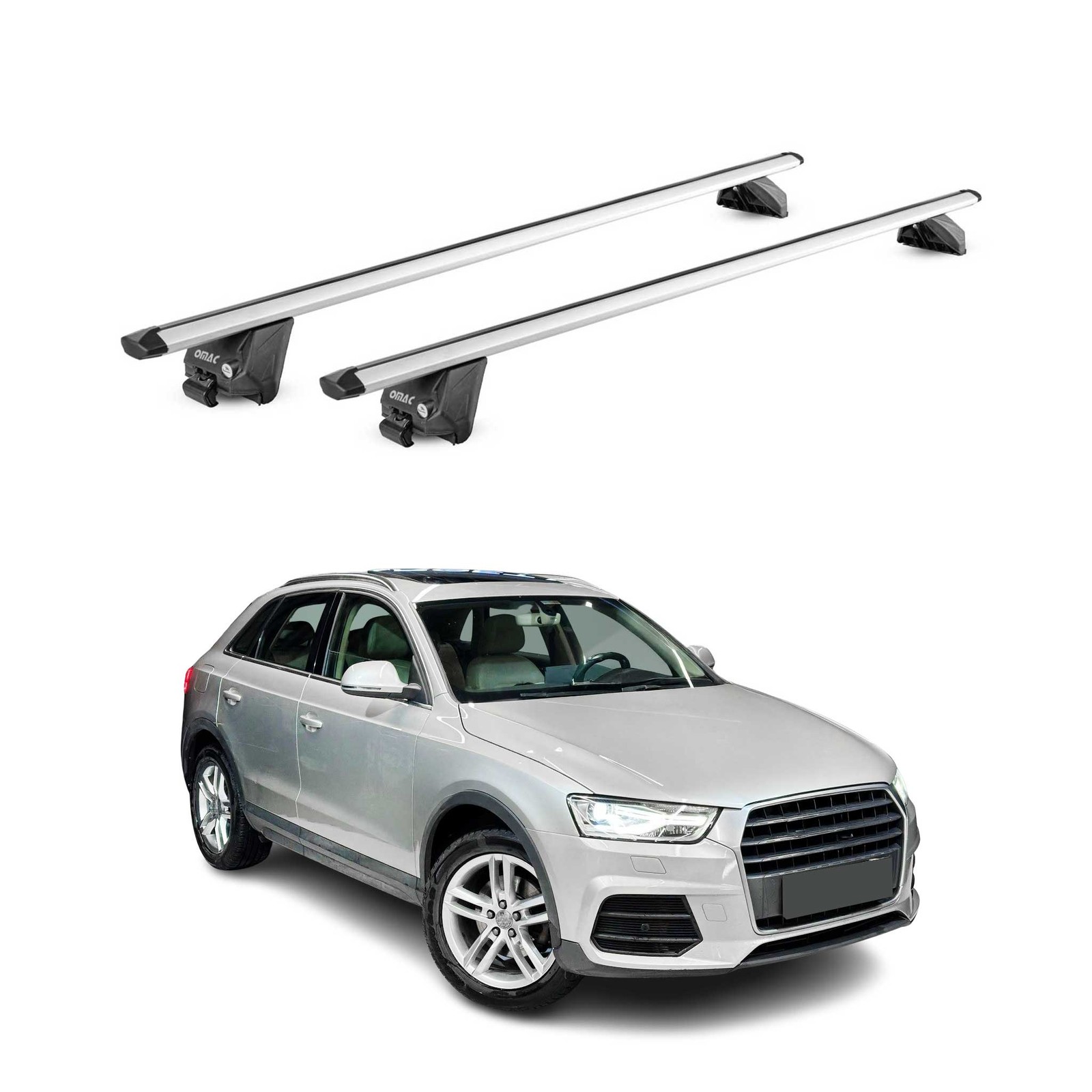 Barres de toit alu gris argenté Audi Q3 8U 2011-2018, kit de portage transversal de coffre