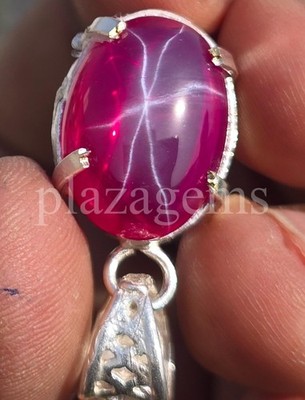 28.85 Ct Natural Red Star Ruby EGL Oval Shape Pendant 925 Silver Free Chain 6YGA