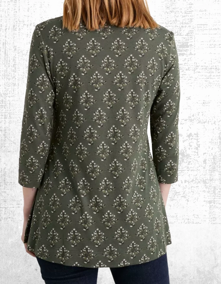 Women’s Seasalt Top Jersey 3/4 Sleev Brrok Cotton Top Crew Neck Green Trees - Image 3 of 4