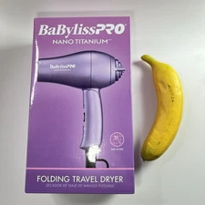 Babyliss Pro Nano Titanium Travel Purple Hair Dryer Foldable Handle 2 Speed/Heat