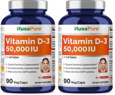 NusaPure Vitamin D3 50,000 IU - 90 Veggie Capsules (Pack of 2) | Non-GMO, Vegan