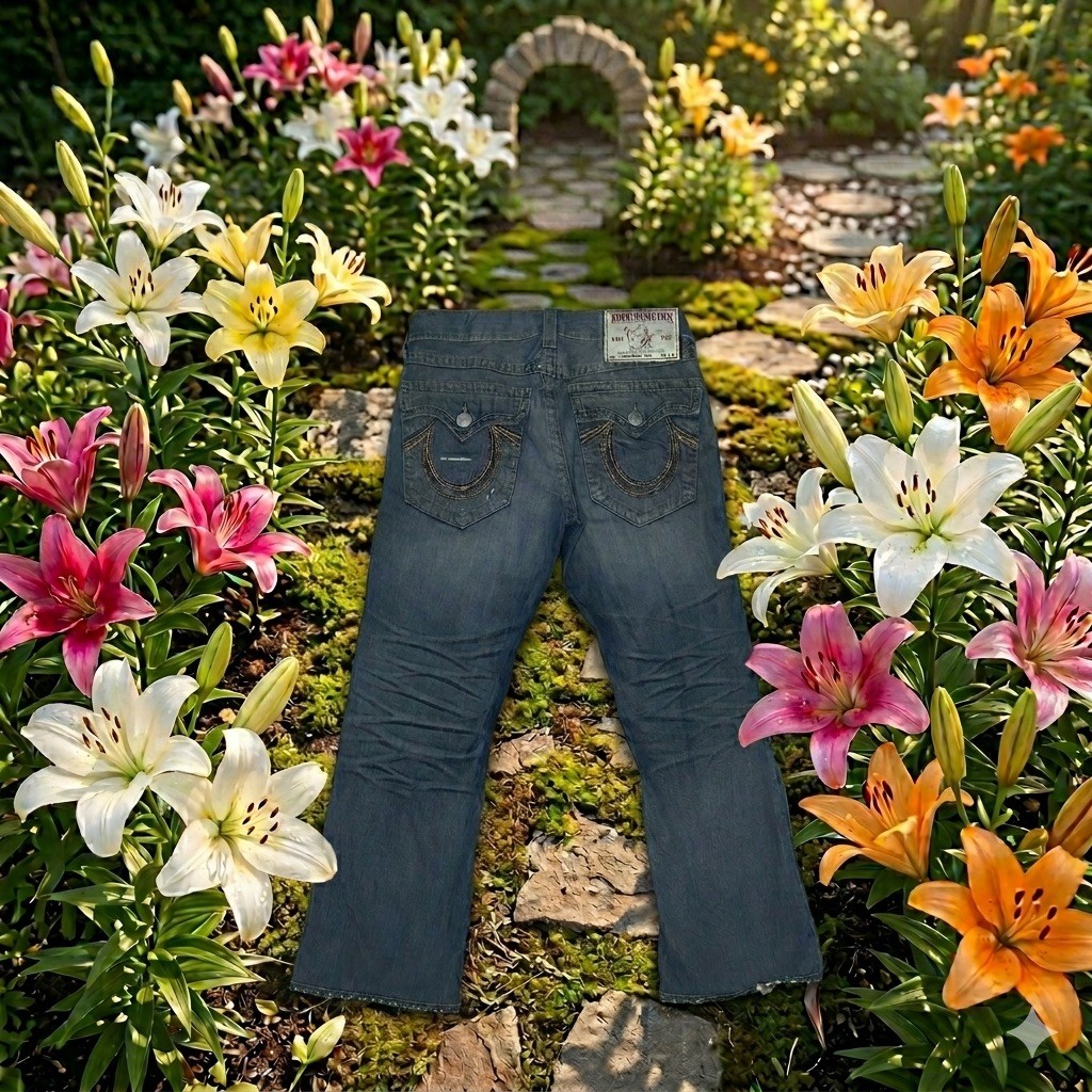 Vintage True Religion Rainbow Stitch Billy Jeans Medium Wash Big T