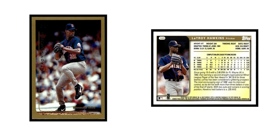 Tarjeta de béisbol LaTroy Hawkins 1999 Topps #169 Minnesota Twins casi nueva Foto 3 de 3