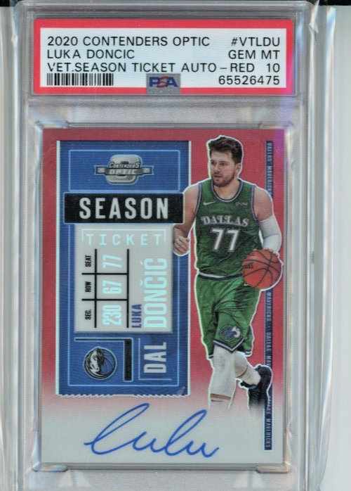 Luka Don i Dallas Mavericks 2020-21 Contenders Optic Vet Season Ticket RED AUTO #/25 Luka Doncic PSA 10 GEM! 