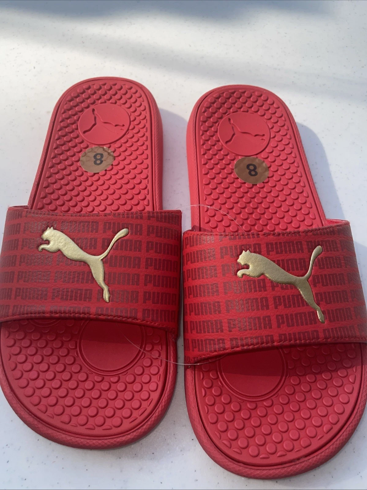 Puma Cool Cat Shadow scivolo donna alto rischio rosso con logo Puma oro nuovo taglia 8