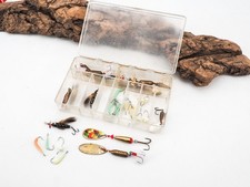 COLLECTION OF ORIGINAL ABU LURES IN ABU RECORD LURE BOX (SPINNERS/ SPOONS ETC)