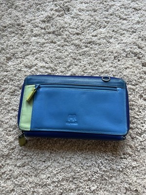 Mywalit Multi-Color Blue Leather Bifold Zippered Wallet