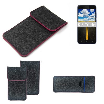 Filz Hülle für Gigaset GS270 Plus dunkelgrau rosa Rand Case Tasche Schutz Hül