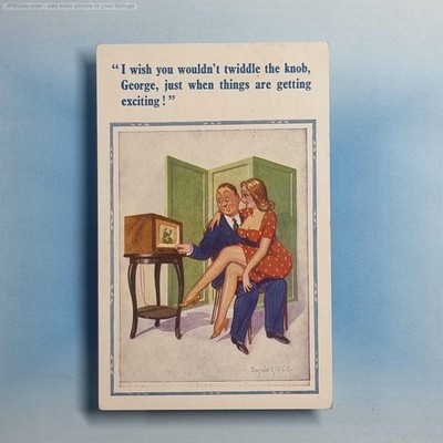 Donald McGill Comic Postkarte 1962 frühes Fernsehen Twiddle The Knob