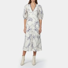 Zimmermann White Navy Bows Print Linen Midi Dress L
