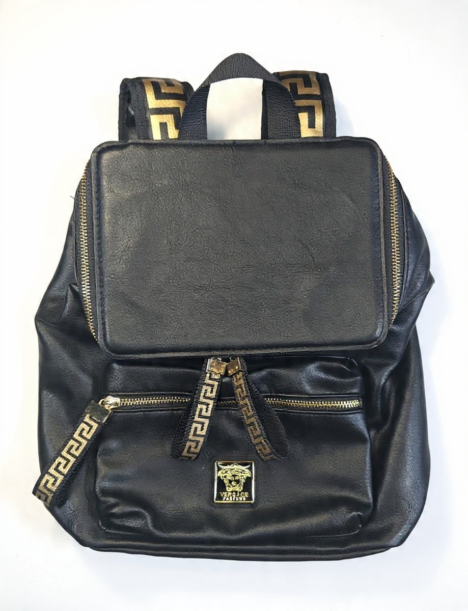 Versace Black Backpack with Gold Accents. New VERSACE Backpack with Logo Black Gold Limited Edition 12  main image 2