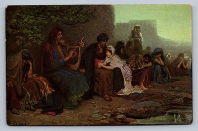 Postcard Old Testament Mourning of Captive Jews in Babylon Scene Psalm 137  N076