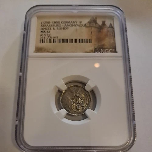 GERMANY, Strassburg. Anonymous Pfennig, 1050-1250, Angel & Bishop, NGC MS61