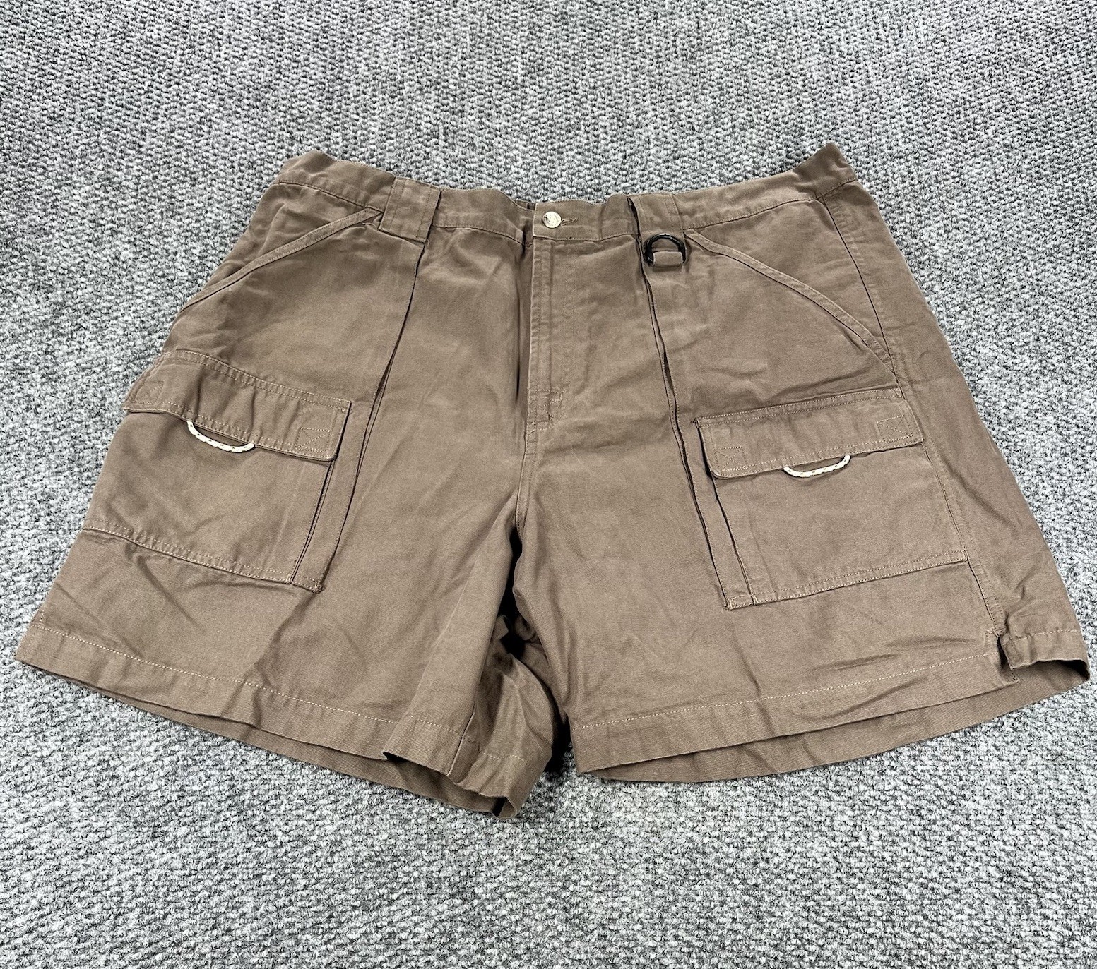Vintage Columbia PFG Cargo Shorts Mens 2XL Brown Cotton Fishing Elastic Waist
