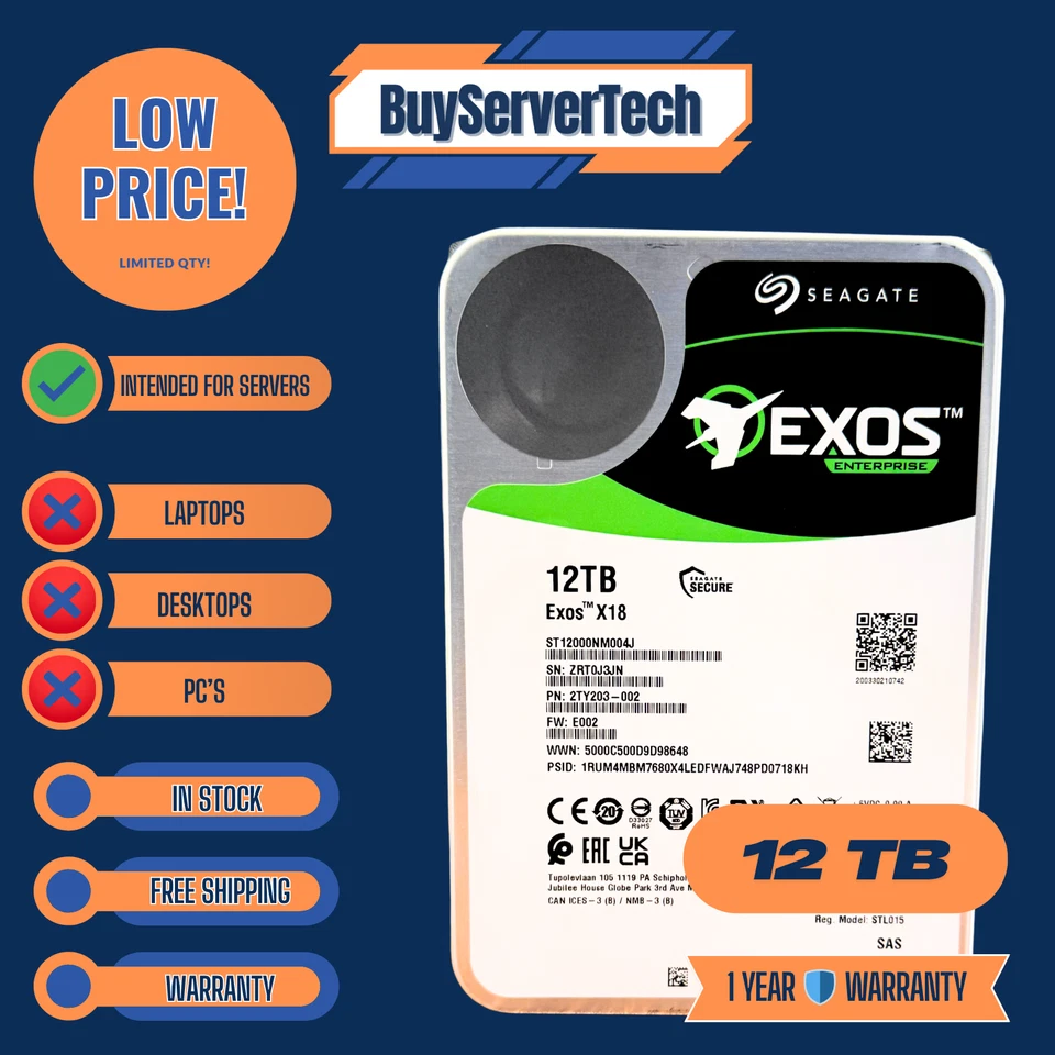 Seagate 12TB Exos X18 7200RPM SAS 12Gb/s 3.5" HDD ST12000NM004J Enterprise Drive - Image 3 of 3