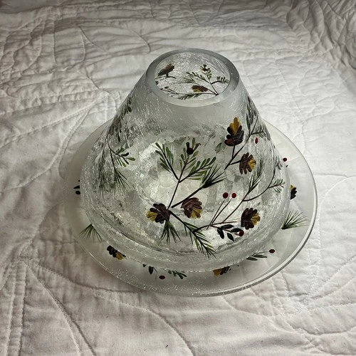 Yankee Candle Crackle Glass Pine Cone/Berries Candle Shade Topper/Thanksgiving - product listing photo