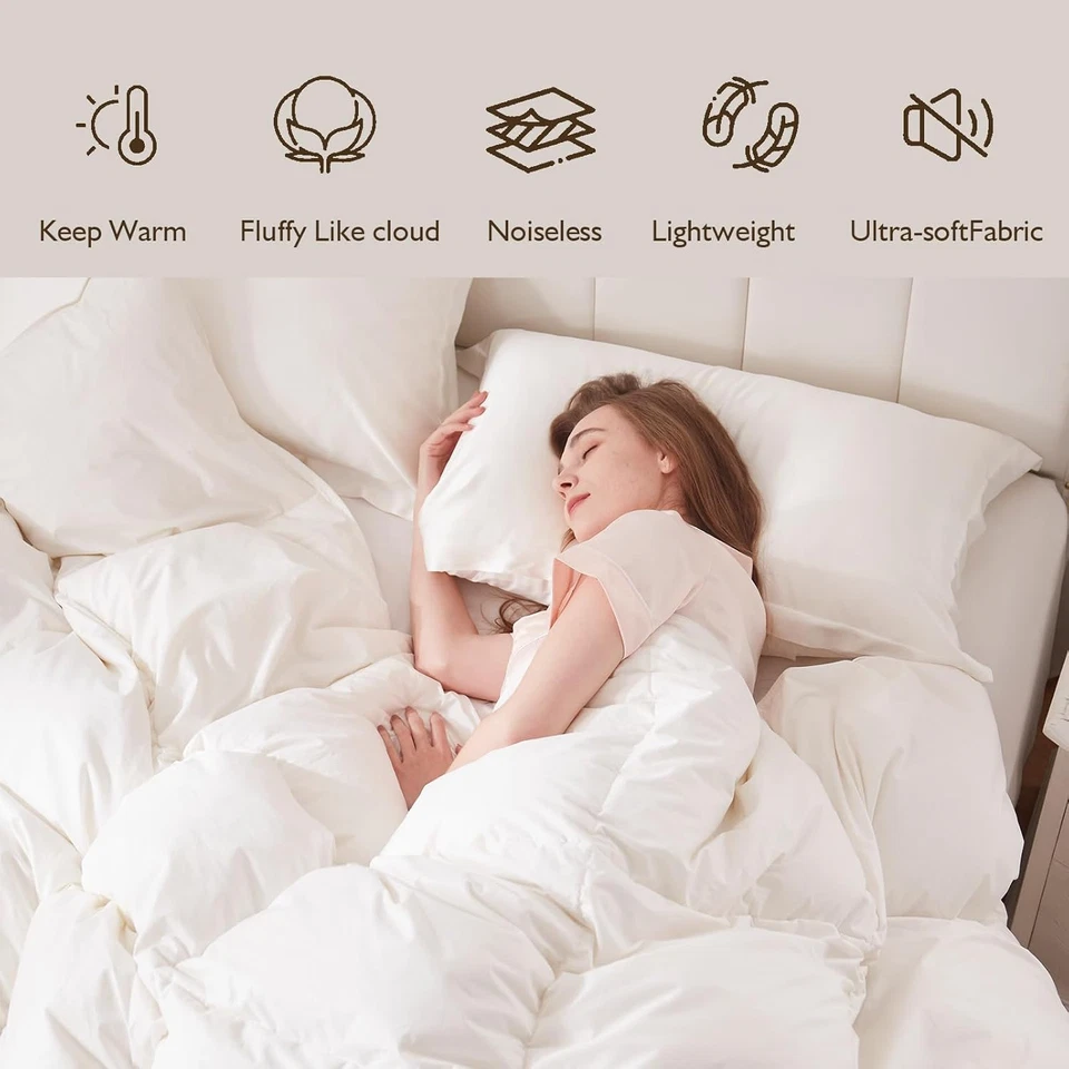 Piumino Matrimoniale 220X240 Cm,Piuma D'Oca E Piumino,Caldo Naturale 4 Stagioni - Immagine 3 di 4