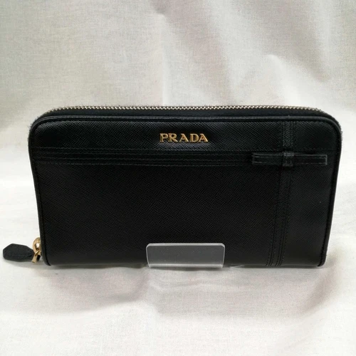 Portefeuille long zippé PRADA ruban noir 7,4 pouces