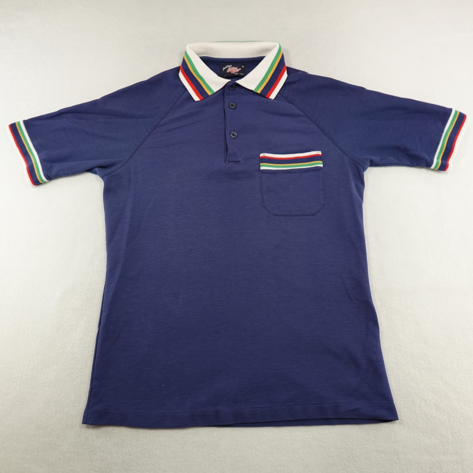 Vtg Puritan Polo Shirt Men M Fits Small Navy Striped Skate Hipster Preppy Flaws