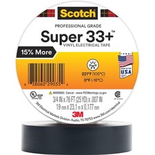 48 rolls - 3M Vinyl Electrical Tape, Black, 3/4in x 76ft, 1 in Core, Super 33 