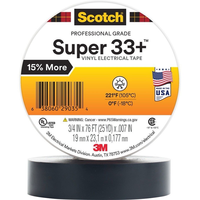 48 rolls - 3M Vinyl Electrical Tape, Black, 3/4in x 76ft, 1 in Core, Super 33+ 