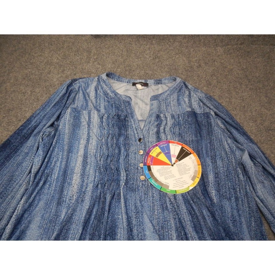 ButtonUp Blouse Top Women's XL Blue Ombre Boho Chic Peasant eBay