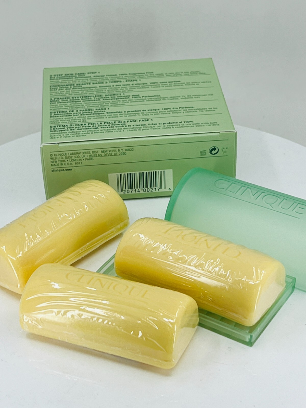 CLINIQUE Three Little Soaps MILD for Dry Combination Skin 5.2oz &Tray3