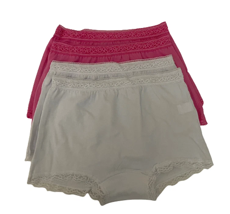  Girl's Underwear White Pink Soft Cotton 4 Panties Boyshort Lace Trim XL (10/12) - Image 2 of 2