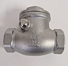 New ¾” FNPT Swing Check Valve 304 SS (CF8) 200 PSI WOG
