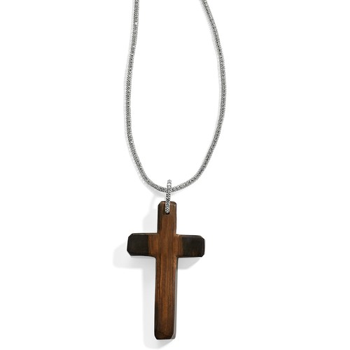NWT Brighton BYZANTINE CROSS Brown Robles Wood Silver Pendant Necklace MSRP $98 - Picture 3 of 5
