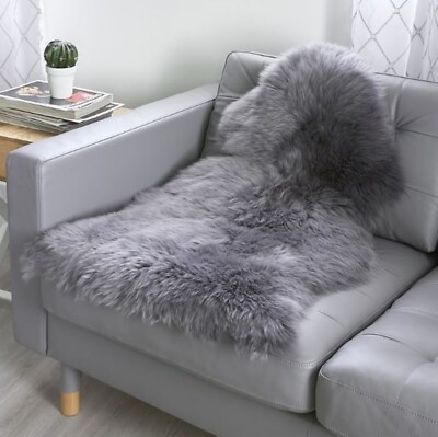 Grey New Zealand Sheepskin Rug 2x3 Ft Soft Wool Fur Throw Carpet Real Hide