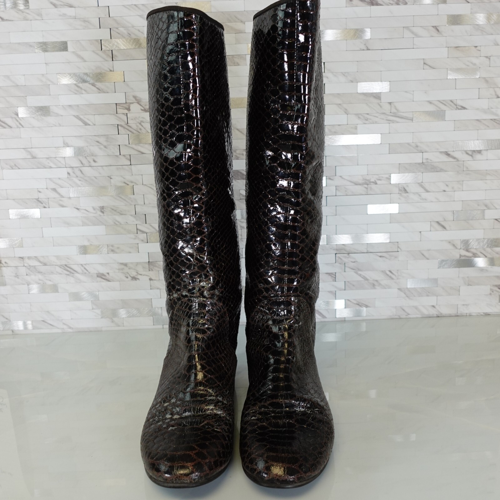 Giuseppe Zanotti Boots Leather 39 8 Flat Western Knee High Tall Snakeskin Snake image 3